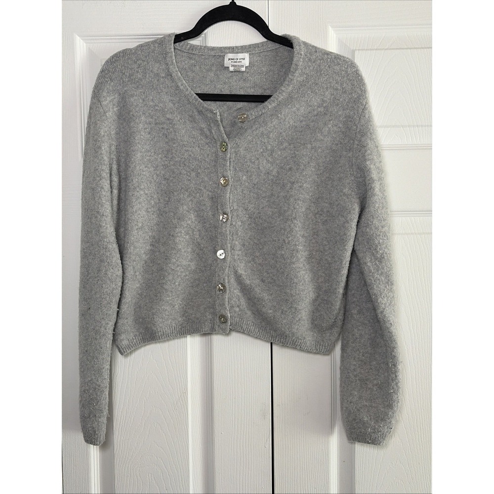 Song of Style Cropped Cardigan Womens Size S Gray Mother of Pearl Button Knit